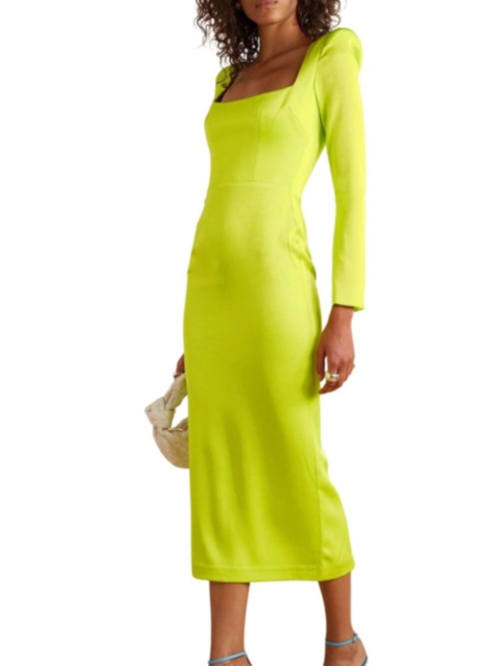 NWT Alex Perry Manor Strong-Shoulder Midi Dress, Acid green, size 2